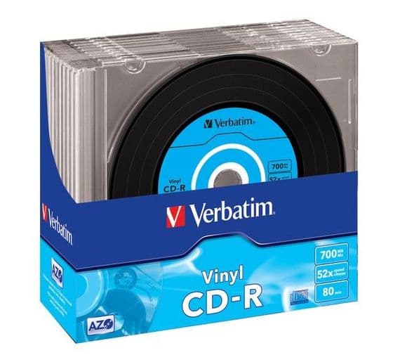 10 Genuine Verbatim vinyl CD-R 52x 700MB 80mins Blank CD Discs in Slimcase 43426