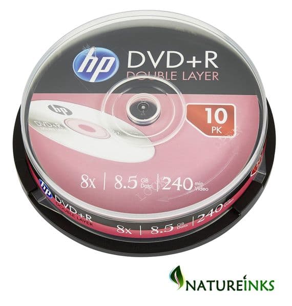 10 HP Blank DVD+R DL Double Layer 8.5GB 8x Discs DRE00060-3 Cakebox