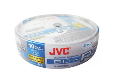 10 JVC Blank Shiny BD-R Blu-ray Recordable Discs BDR LTH 25GB 6x Speed JAPAN