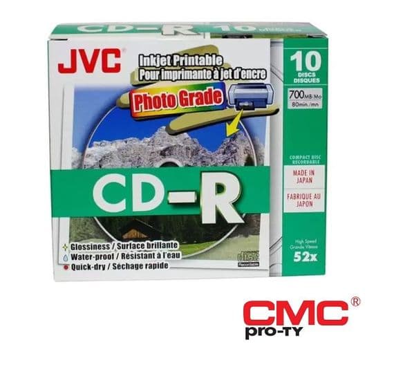 10 JVC CD Gloss Printable WaterProof Blank CD-R 52x 700MB 80 mins discs JAPAN