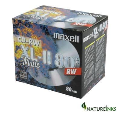 10 Maxell CD-RW Music XL-II Blank Rewritable CD Discs 80 Mins Jewel case