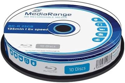 10 Mediarange Blu Ray 6x NON Printable Blank discs BDR BD-R 25GB MR499 HTL