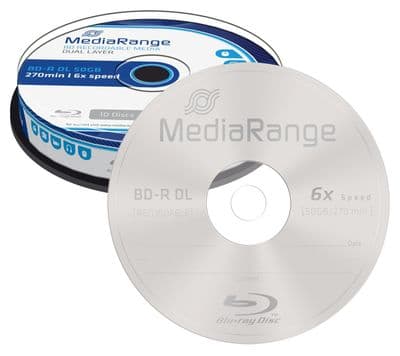 10 Mediarange Bluray BDR BD-R DL Double Layer 50GB 270 min 6x cakebox MR507