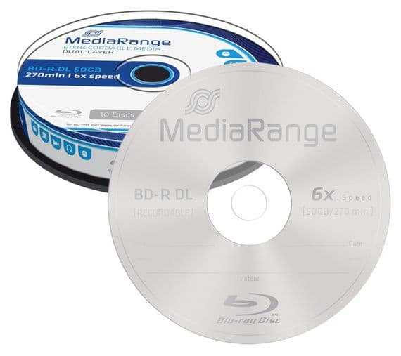 10 Mediarange Bluray BDR BD-R DL Double Layer 50GB 270 min 6x cakebox MR507