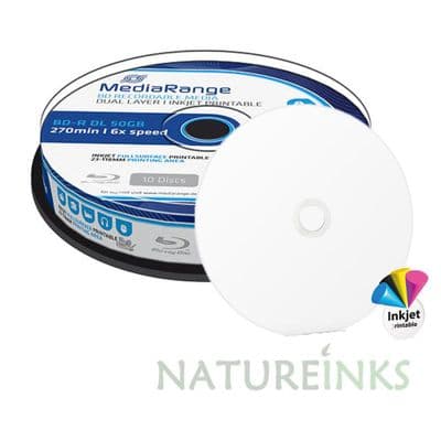 10 Mediarange Bluray BDR BD-R DL Double Layer 50GB 270 min Printable 6x cakebox MR509