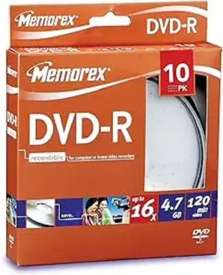 10 Memorex Blank DVD-R 16x 4.7GB 120 mins DVD discs Retail Cakebox
