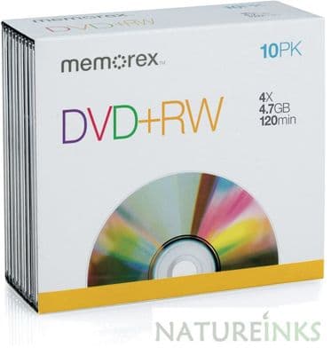 10 Memorex Blank DVD+RW discs 4x 4.7GB 120 mins Rewritable Jewel Case