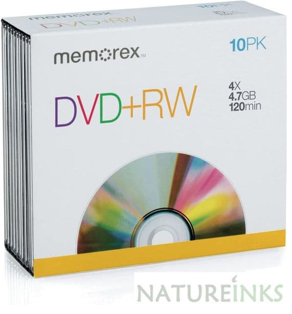 10 Memorex Blank DVD+RW discs 4x 4.7GB 120 mins Rewritable Jewel Case