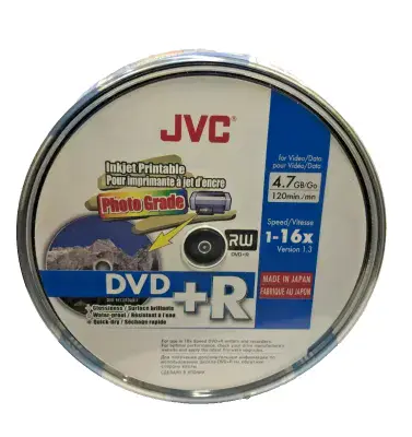 10 Taiyo Yuden JVC CMC PRO Gloss PRINTABLE Blank DVD+R 16x 120min discs JAPAN