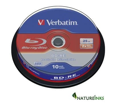 10 Verbatim 43694 BD-RE BDRE Rewritable 25GB 2x Blank Blu ray discs in Cakebox
