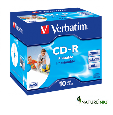 10 Verbatim Azo Printable CD-R 52x 700MB 80m Blank CD Discs 43327 in Jewel Case