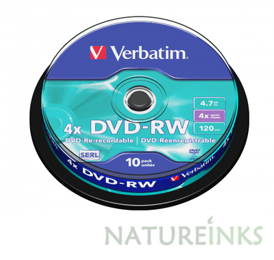 10 Verbatim Blank DVD-RW 4.7GB 120 minutes 4x rewritable discs Retail 43552