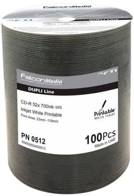100 Falcon Media Dupli Line  INKJET PRINTABLE Blank CD-R 48x 80min discs