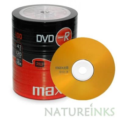 100 Genuine Maxell DVD-R 16x 4.7GB Blank DVD Media dics Shrinkwrap 275733
