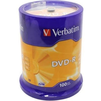 100 Genuine Verbatim 43549 Blank DVD-R 16x 4.7GB DVD Non Printable Discs Taiwan