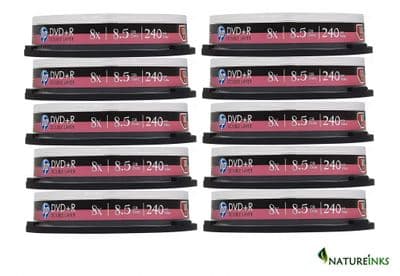 100 HP Blank DVD+R DL Double Layer Printable 8.5GB 8x Discs DRE00060WIP Cakebox