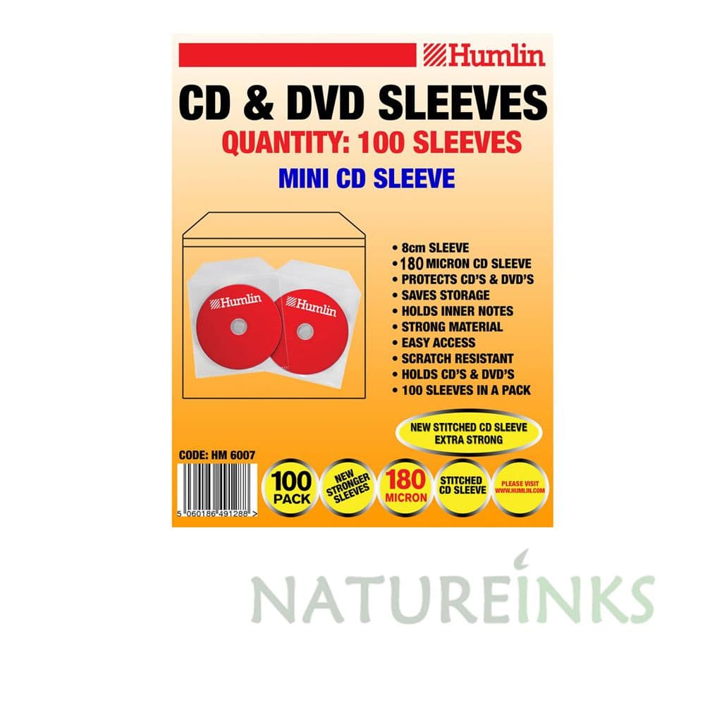 100 Humlin MINI 8cm 180 Micron CD/DVD Plastic Sleeves HM1090CD