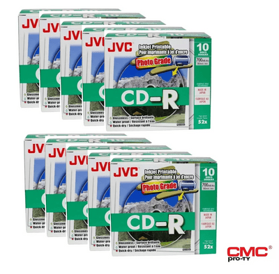 100 JVC CD Gloss Printable WaterProof Blank CD-R 52x 700MB 80 mins discs JAPAN