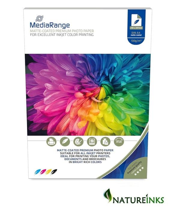100 Mediarange 130 gsm Matt A4 single sided PREMIUM QUALITY matte coated PHOTO paper MRINK101