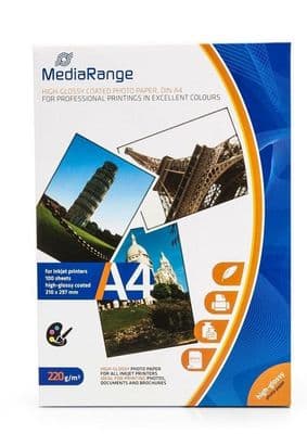 100 MediaRange A4  PREMIUM Gloss Inkjet A4 220 gsm Photo Paper MRINK103