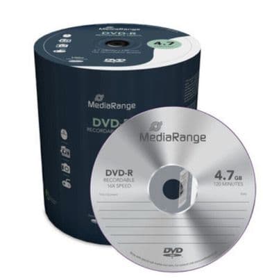 100 Mediarange Blank discs DVD-R 16x 4.7GB 120 mins Hard Core Tube MR442