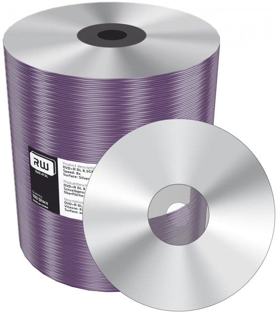 100 MediaRange Dual Layer DVD+R Double DL 8x Shiny Silver Thermal Printable Blank disc MR472