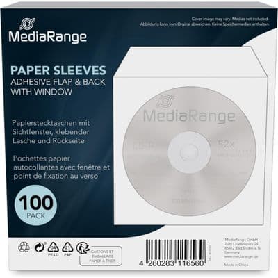 100 MediaRange Paper Sleeves with Window BOX162