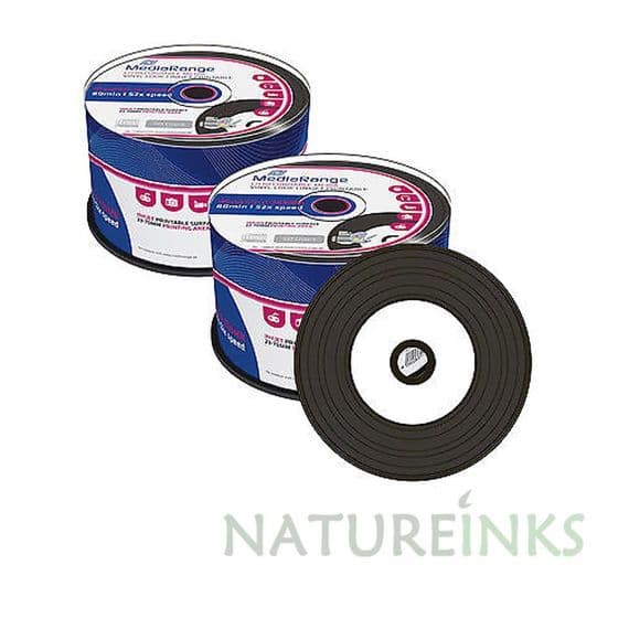 100 MediaRange Vinyl Discs with BLACK dye Inkjet Printable CD-R 52x 700MB MR226