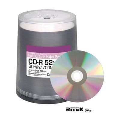 100 Ritek Excellence Series Diamond Dye White Printable 700MB Blank CD 52x Discs