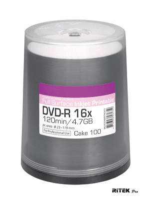 100 Ritek Excellence Series Inkjet Printable Blank DVD DVD-R 16x 4.7GB 120 min Discs A+ HI-RES