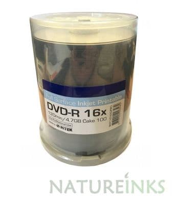 100 Ritek Exellence Series White Gloss Waterproof Inkjet Printable 16x DVD DVD-R Discs