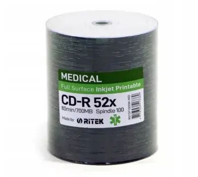 100 Ritek Inkjet White CD-R 52x Printable 700 MB Blank CD Discs Medical Line