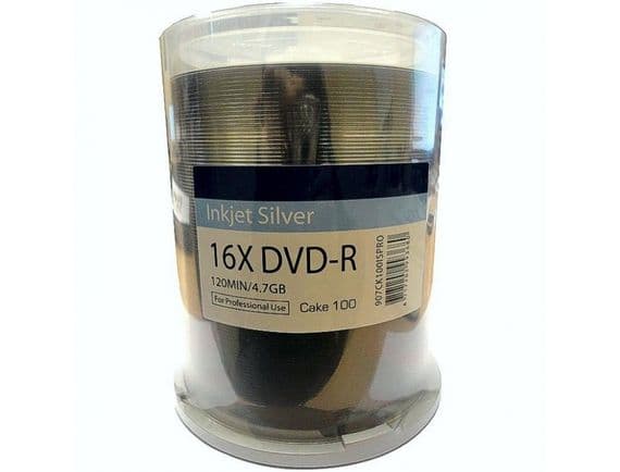 100  Ritek Pro  Full Face Silver Printable Blank DVD-R 16x DVD Discs 4.7GB