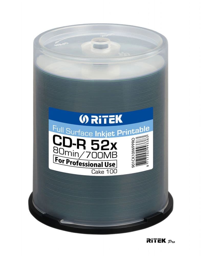 100 Ritek Professional series Inkjet Printable Blank CD CDR 52x 700 MB