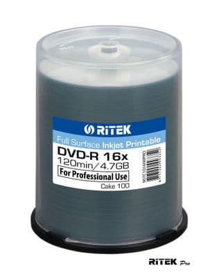 100 Ritek Professional series Inkjet Printable Blank DVD DVD-R 16x 4.7GB 120 min Discs A+