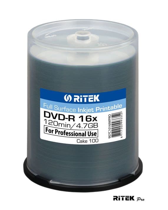 100 Ritek Professional series Inkjet Printable Blank DVD DVD-R 16x 4.7GB 120 min Discs A+