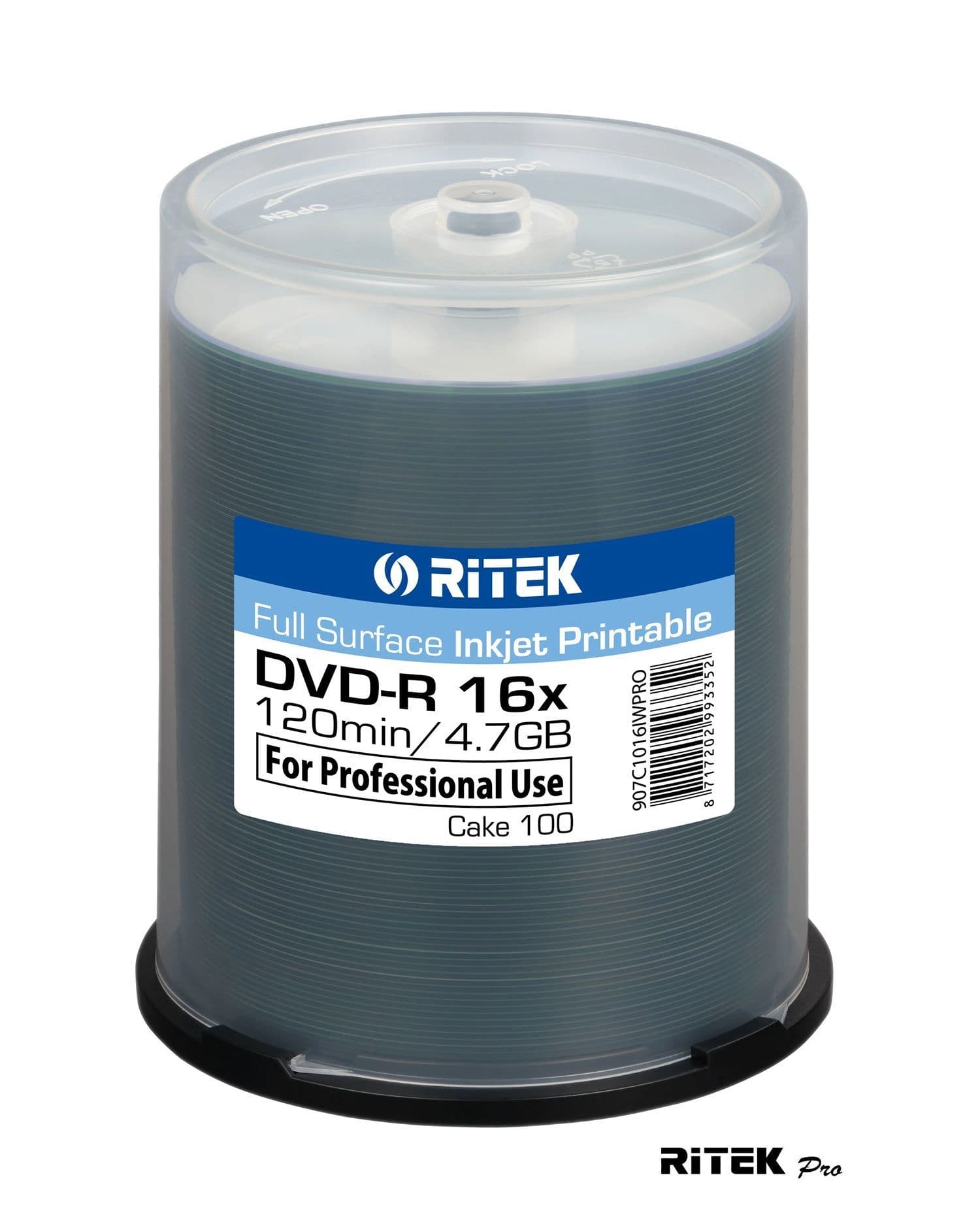Dvd Ritek 100 Ritek Professional series Inkjet Printable Blank DVD DVD-R 16x 4 ...