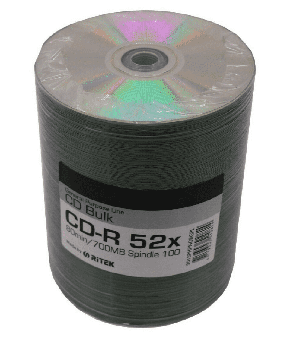100 Ritek Shiny Silver TOP Thermal Printable Blank CDR 52x 700MB 80