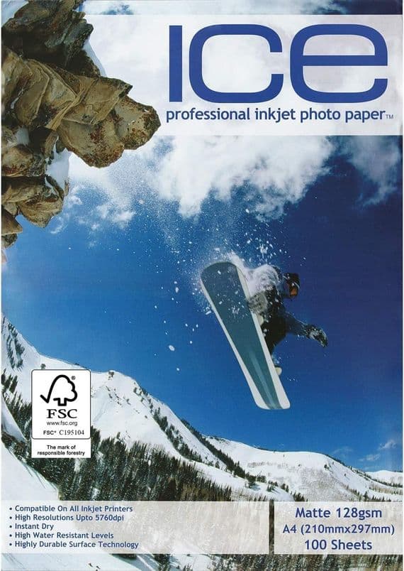 100 Sheet ICE 128 gsm Matt A4 Single Sided matte coated Professional PHOTO paper