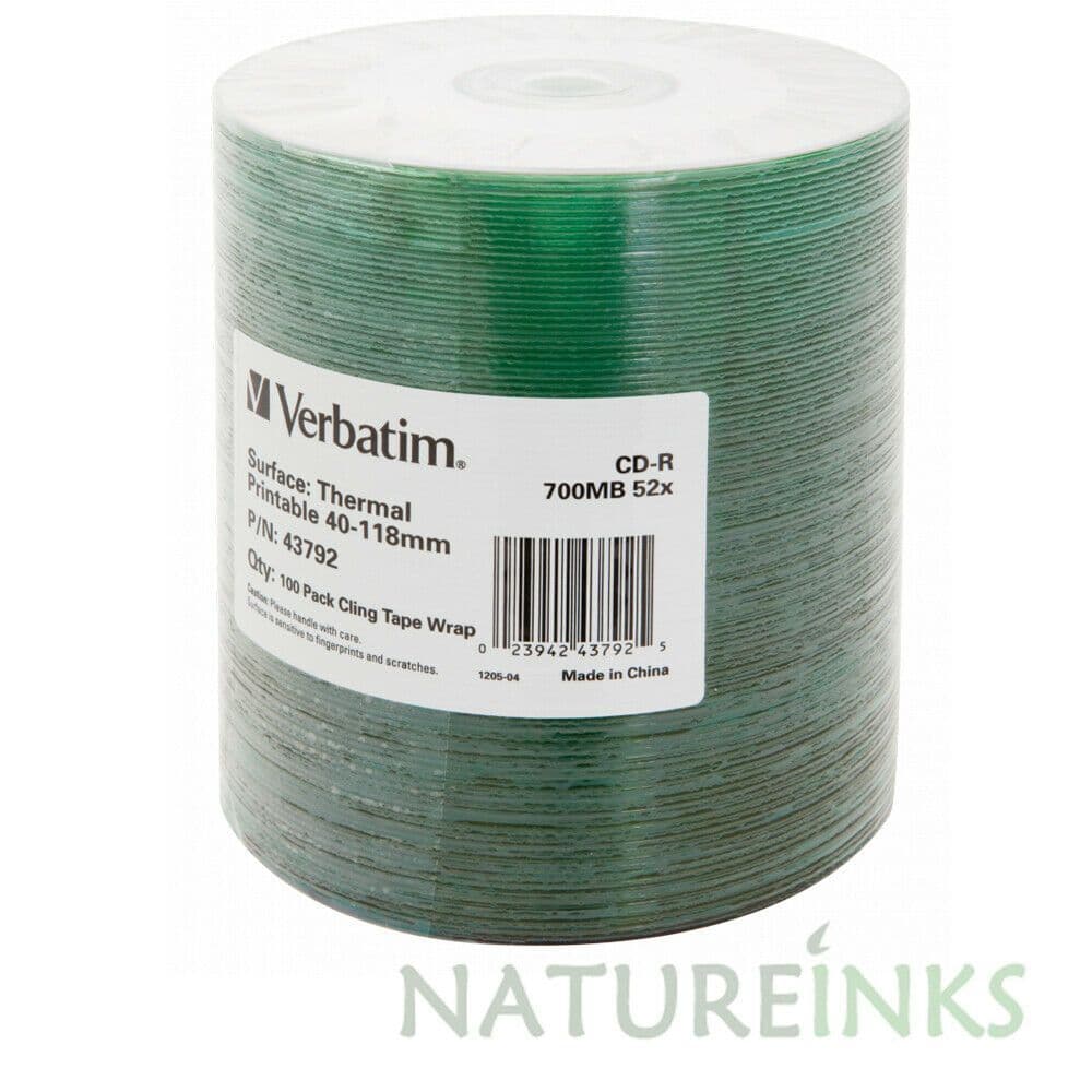 100 Verbatim Blank CDR 700MB 52X Thermal Printable CD Discs 43792