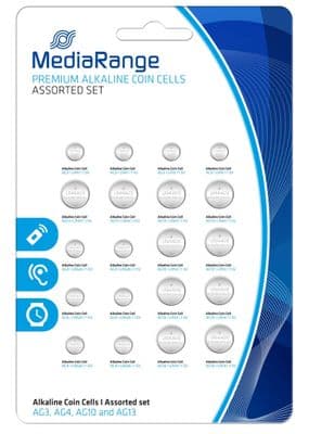 20 Mediarange AG3 AG4 AG10 AG13 Assorted Coin Cells Button Batteries 1.5V Alkaline