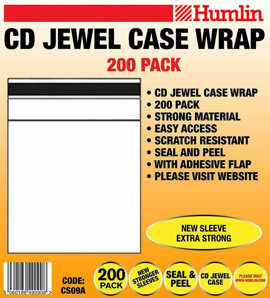 200 HUMLIN Clear CD WRAP for 10 4mm Standard JEWEL CASE with sealable ...