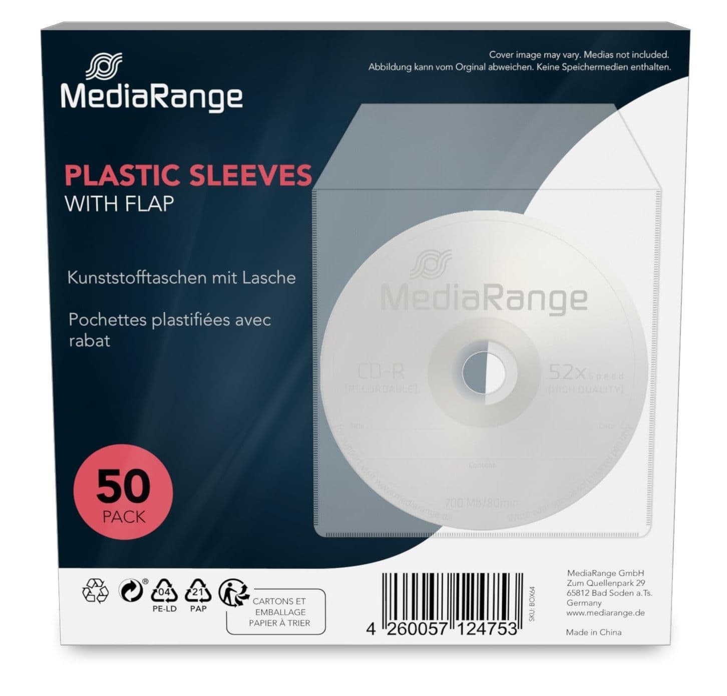 2000 Mediarange CD / DVD plastic clear sleeves BOX64