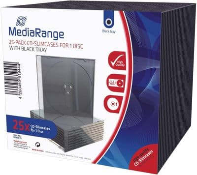 25 Black Single Slimline Jewel 5.2mm spine CD cases