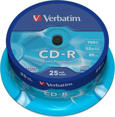 25 Genuine Verbatim Extra Protection CD-R 52x 700MB 80m Blank CD Discs 43432