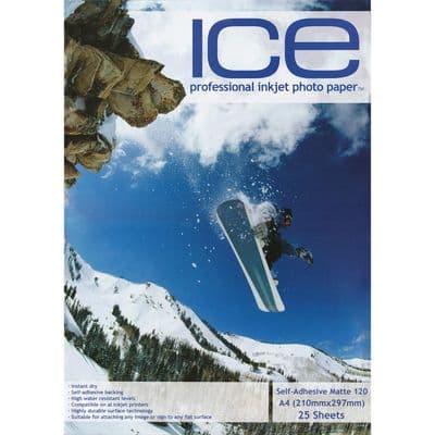 25 Ice 120gsm Matte Coated A4 Self Adhesive Inkjet Matt Photo Paper