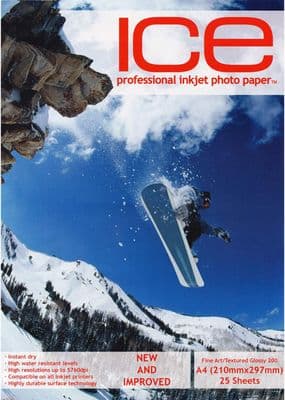 25 ICE 200gsm A4 Fine ART Textured GLOSS coated Professional PHOTO INKJET paper