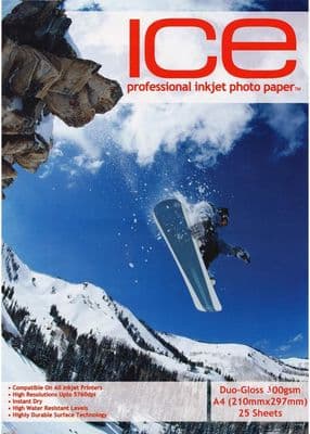 25 Ice 300gsm Double Glossy Coated A4 Inkjet Duo sided Gloss Photo Paper