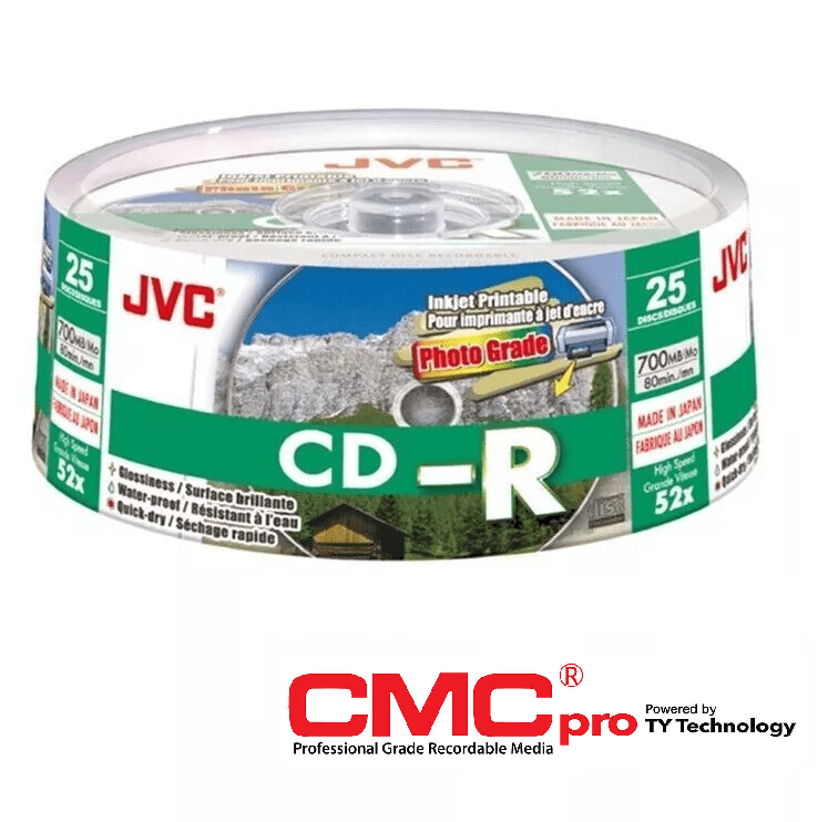 25 JVC CD Gloss Printable WaterProof Blank CD-R 52x 700MB 80 mins