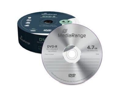 25 Mediarange Blank discs DVD-R 16x 4.7GB 120 mins Hard Core Tube MR403